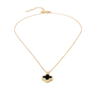 Double-sided black white clover necklace cubic zirconia on gold stainless steel woman necklace gift