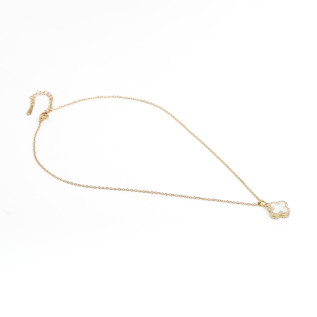 Collier pendentif trèfle double face noir et blanc zirconiums sur acier inoxydable or cadeau collier femme