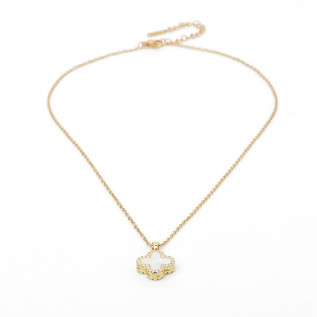 Collier pendentif trèfle double face noir et blanc zirconiums sur acier inoxydable or cadeau collier femme