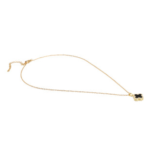 Collier pendentif trèfle double face noir et blanc zirconiums sur acier inoxydable or cadeau collier femme