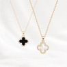 Double-sided black white clover necklace cubic zirconia on gold stainless steel woman necklace gift