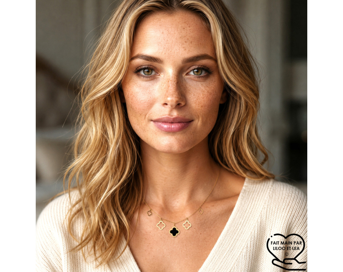 Black and hollow clover pendant necklace on gold stainless steel woman necklace gift