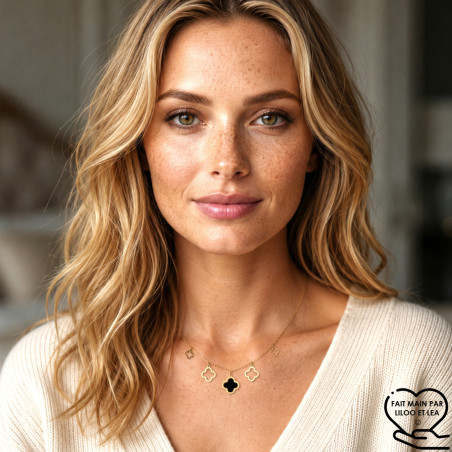 Black and hollow clover pendant necklace on gold stainless steel woman necklace gift