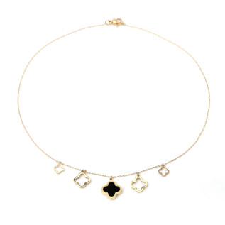 Collier pendentif trèfle noir trèfles et creux sur acier inoxydable or cadeau collier femme