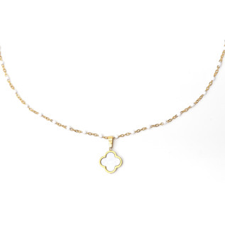 White clover pendant necklace on beaded white chain gold  silver stainless steel woman necklace gift
