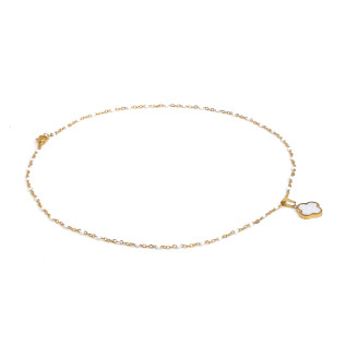 White clover pendant necklace on beaded white chain gold  silver stainless steel woman necklace gift