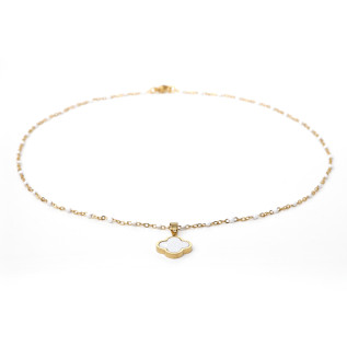 Collier pendentif trèfle blanc et chaîne perlée émail blanc acier inoxydable or argent cadeau collier femme