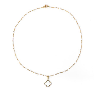 Collier pendentif trèfle blanc et chaîne perlée émail blanc acier inoxydable or argent cadeau collier femme