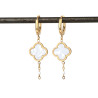 Boucles d'oreilles créoles et trèfles blancs en nacre sur acier inoxydable argent or vendues par paire