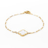 White clover bracelet on stainless steel silver and gold beaded chain women jewelry