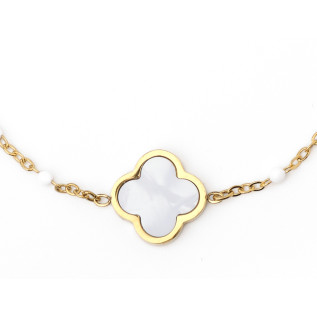 White clover bracelet on stainless steel silver and gold beaded chain women jewelry