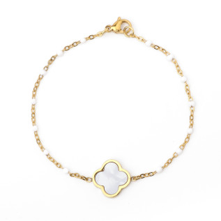 White clover bracelet on stainless steel silver and gold beaded chain women jewelry