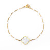 Bracelet trèfle blanc sur acier inoxydable argent or chaîne perlée bijou femme