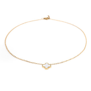Collier pendentif trèfle blanc nacre acier inoxydable or cadeau collier femme
