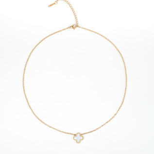 Collier pendentif trèfle blanc nacre acier inoxydable or cadeau collier femme