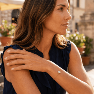 Bracelet trèfle blanc sur acier inoxydable or chaîne câble bijou femme