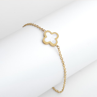 White clover bracelet on stainless steel gold cable chain women jewelry