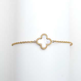 Bracelet trèfle blanc sur acier inoxydable or chaîne câble bijou femme