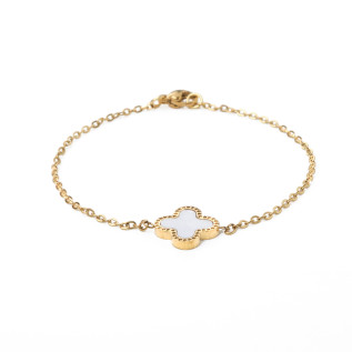 White clover bracelet on stainless steel gold cable chain women jewelry