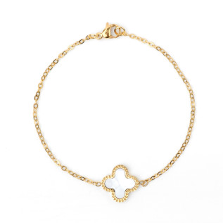White clover bracelet on stainless steel gold cable chain women jewelry