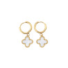Boucles d'oreilles créoles et trèfles blancs en nacre sur acier inoxydable argent or vendues par paire cadeau femme