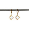 Hoop earrings with white clover pendants on stainless steel silver gold sold in pairs woman gift