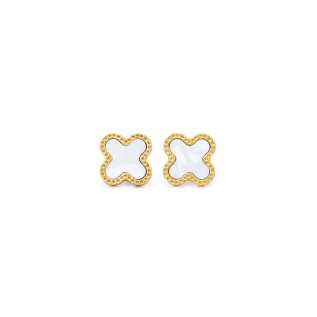 Boucles d'oreilles sur clous trèfles blancs en nacre sur acier inoxydable or vendues par paire cadeau femme