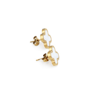 Boucles d'oreilles sur clous trèfles blancs en nacre sur acier inoxydable or vendues par paire cadeau femme