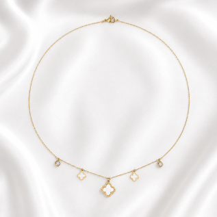 Clover charms and cubic zirconia necklace on gold stainless steel woman necklace gift