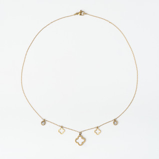 Collier pampilles trèfles et zirconiums sur acier inoxydable or cadeau collier femme