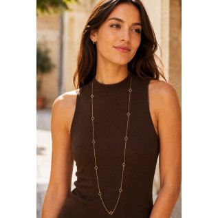 Hollow small clover extra-long necklace in silver or gold stainless steel woman gift