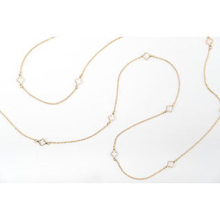 Sautoir extra-long petits trèfles creux acier inoxydable argent or cadeau femme