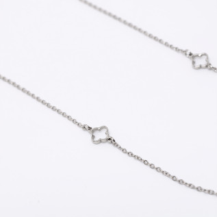 Sautoir extra-long petits trèfles creux acier inoxydable argent or cadeau femme