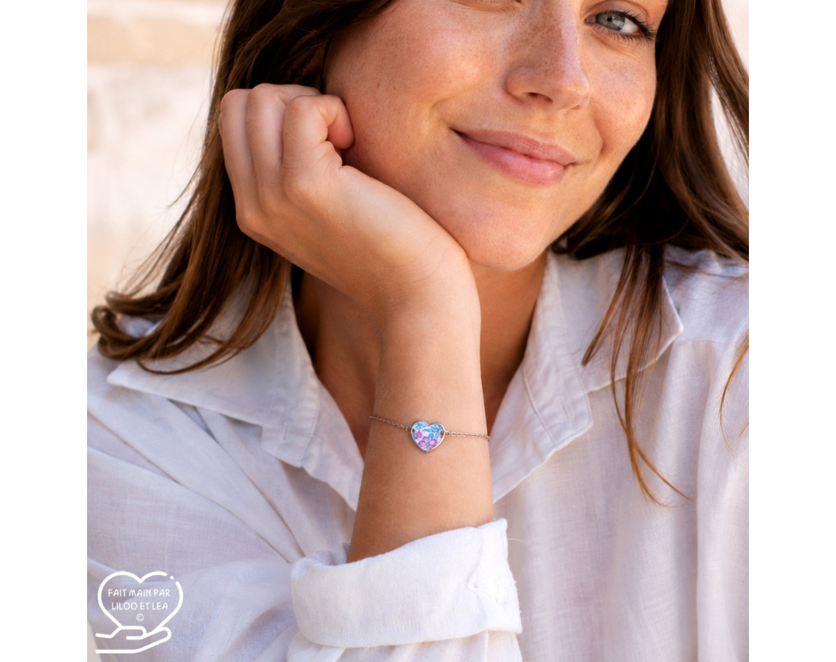 Bracelet coeur Liberty sur acier inoxydable argent or cadeau femme fillette