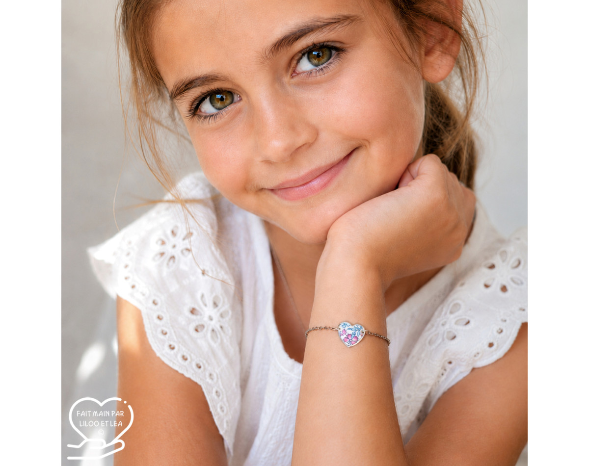 Bracelet coeur Liberty sur acier inoxydable argent or cadeau fillette ou femme