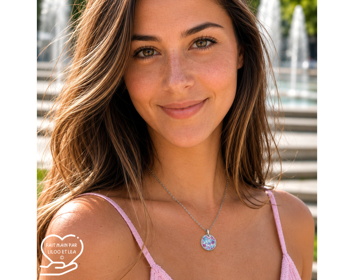 Collier pendentif rond Liberty sur acier inoxydable argent or cadeau femme