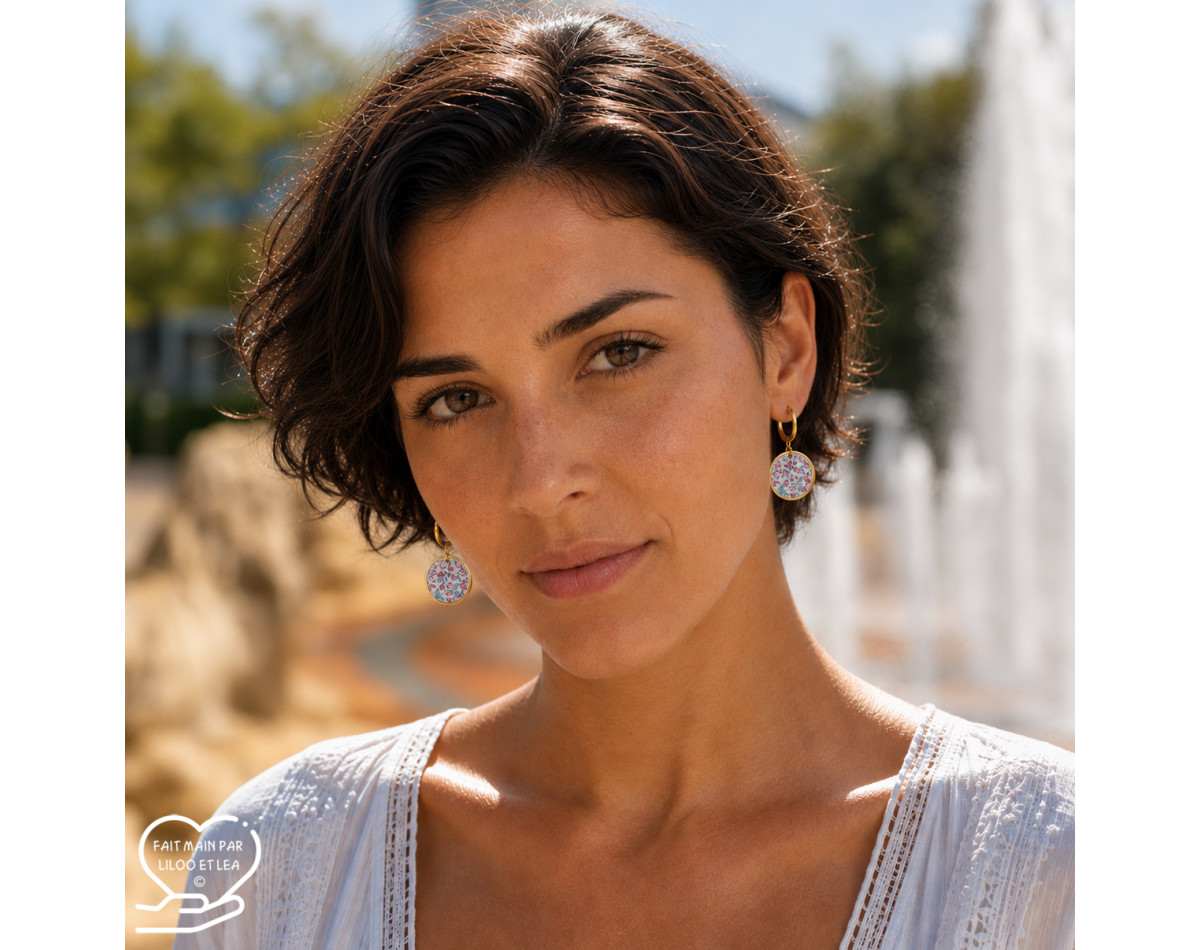 Boucles d'oreilles créoles et pendentifs ronds Liberty sur acier inoxydable argent or vendues par paire cadeau femme