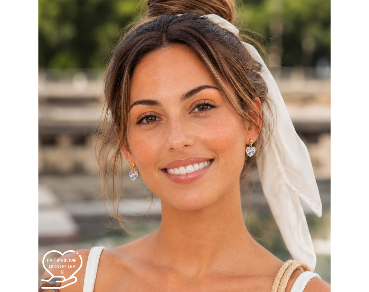 Boucles d'oreilles sur clous et pendentifs coeurs Liberty sur acier inoxydable argent or vendues par paire cadeau femme Fillette