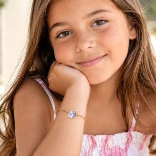 Bracelet pendentif rond Liberty sur acier inoxydable argent or cadeau fillette ou femme
