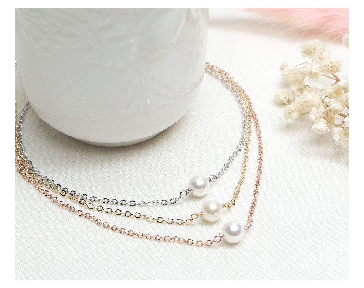 Bridal necklace DONNA, Swarovski pearls, ivory, white