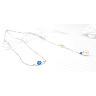 Collier de dos nu mariage JILL bleu saphir, argent, or, or rose, cristal Swarovski, bijou de dos et collier tout-en-un