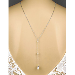 Bridal backdrop pendant necklace JILL sapphire, silver, gold, rose gold, Swarovski crystal, back drop and necklace all-in-one
