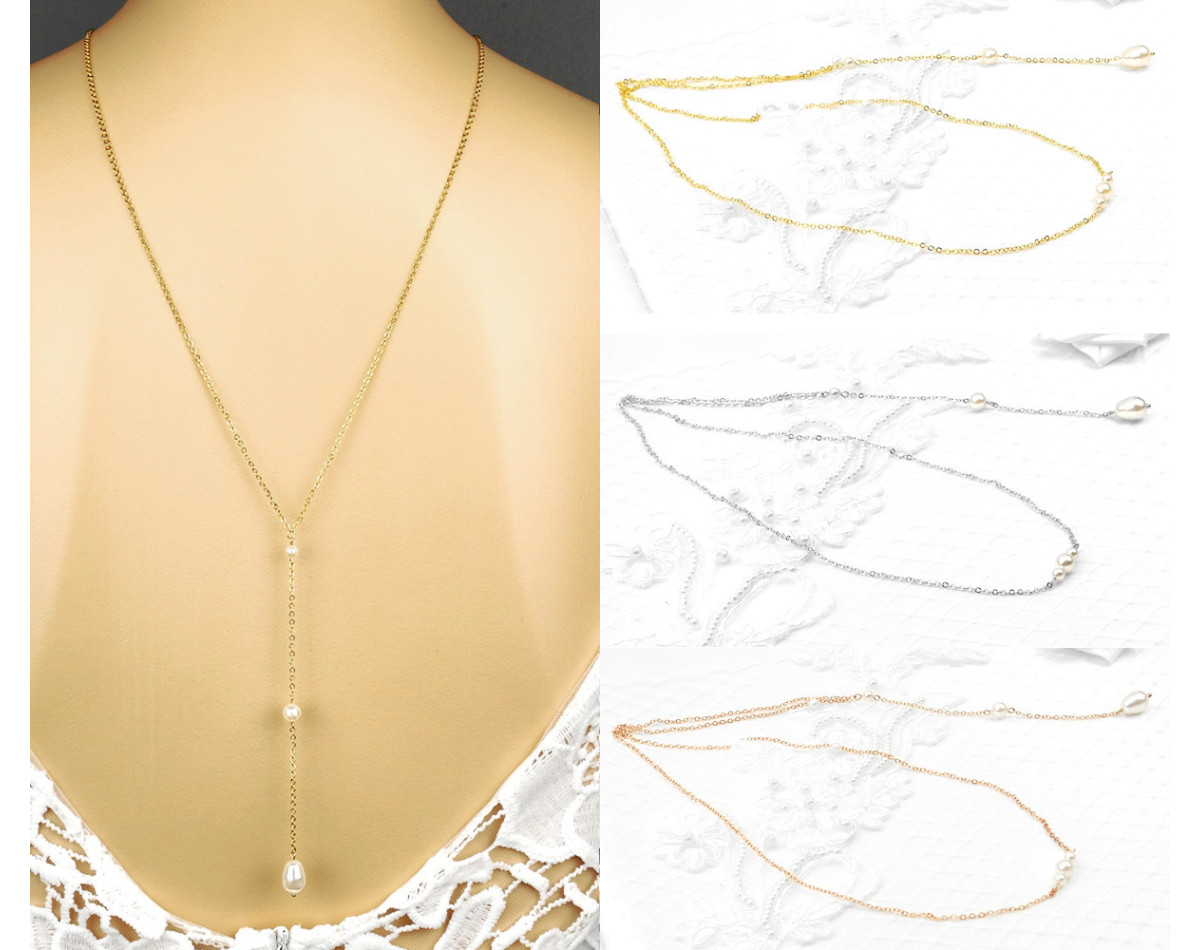 Bridal backdrop pendant necklace IVANA, silver, gold, rose gold, Swarovski crystal, back drop and necklace all-in-one