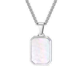 Natural stone rectangular pendant necklace for men silver stainless steel box chain man gift