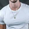 Green agate square pendant necklace for men silver stainless steel box chain man gift