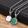Collier homme pendentif carré en agate verte sur chaîne vénitienne argent sur acier inoxydable collier cadeau homme