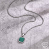 Green agate square pendant necklace for men silver stainless steel box chain man gift