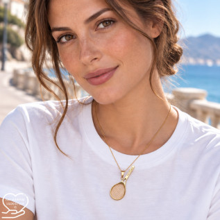 Collier pendentif raquette de tennis sur acier inoxydable argent or avec ou sans gravure