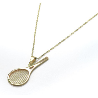 Collier enfant raquette de tennis sur acier inoxydable argent or avec ou sans gravure