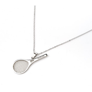 Collier enfant raquette de tennis sur acier inoxydable argent or avec ou sans gravure